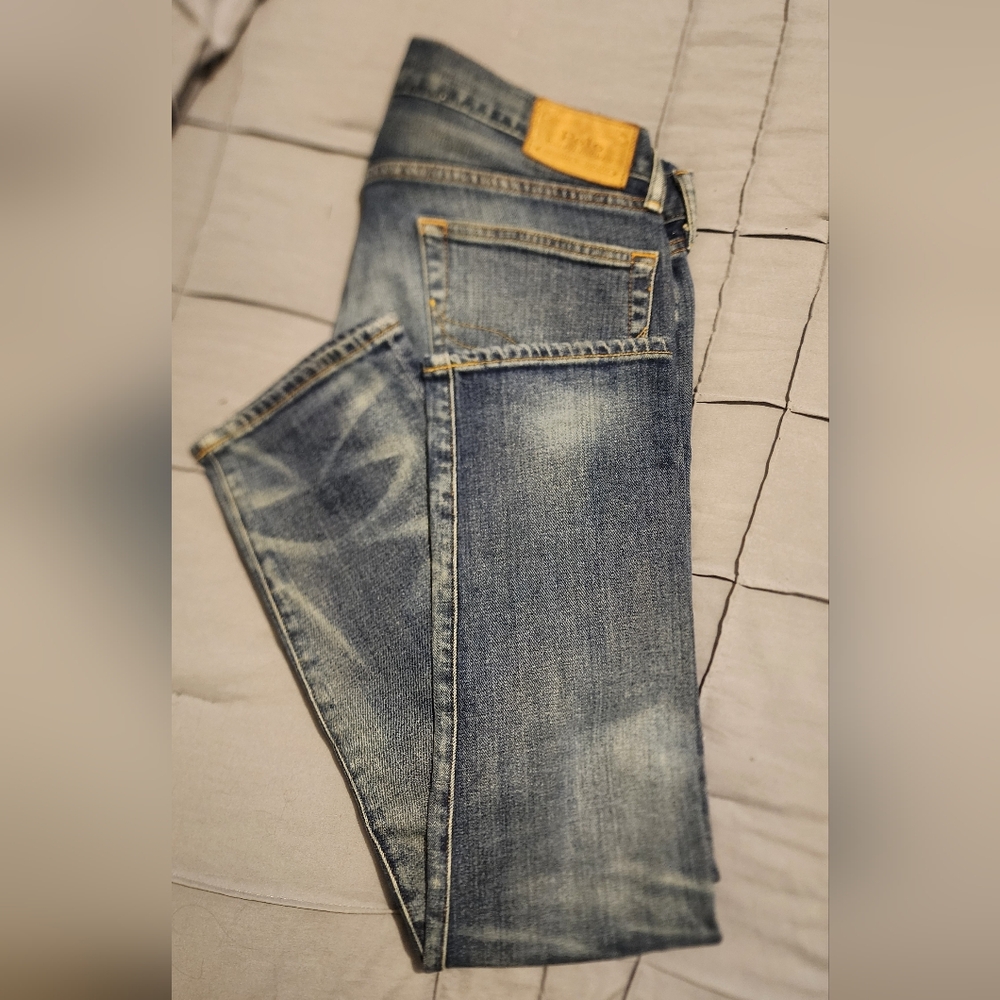 Ralph Lauren Slim Straight Men's Jeans - Faded Blue with Tan Patch